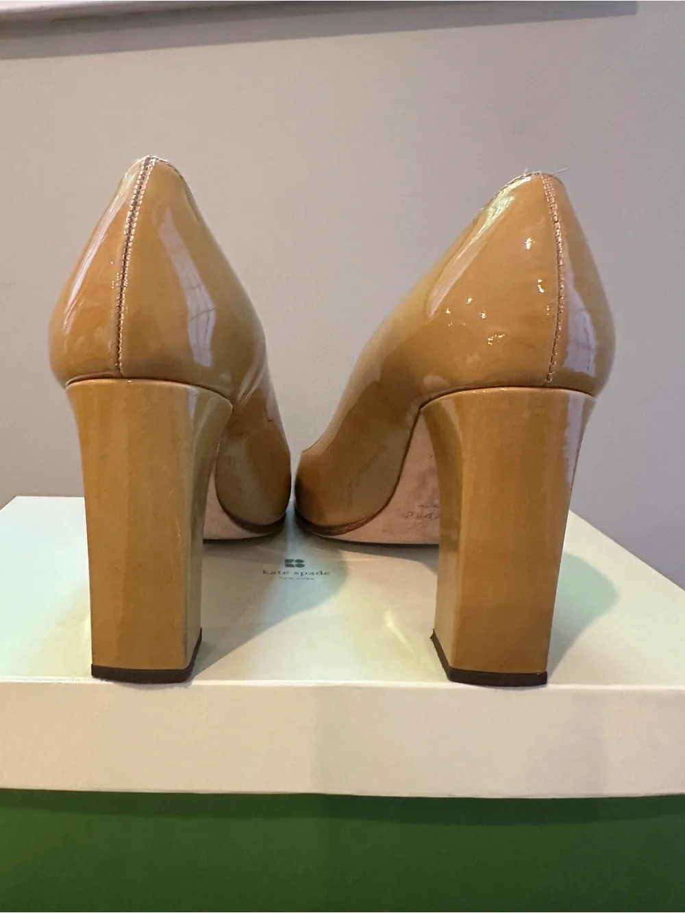 kate spade Kristen Patent Beige Leather Block Heel Pumps - Size 6